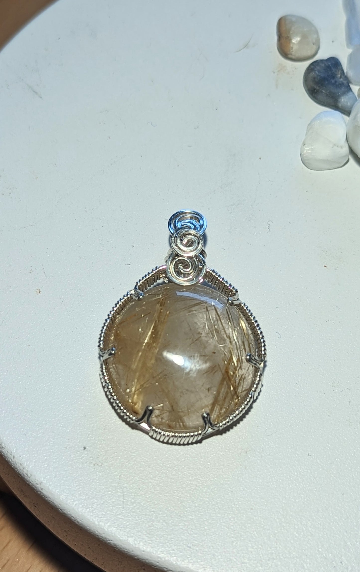 Rutilated quartz button pendant