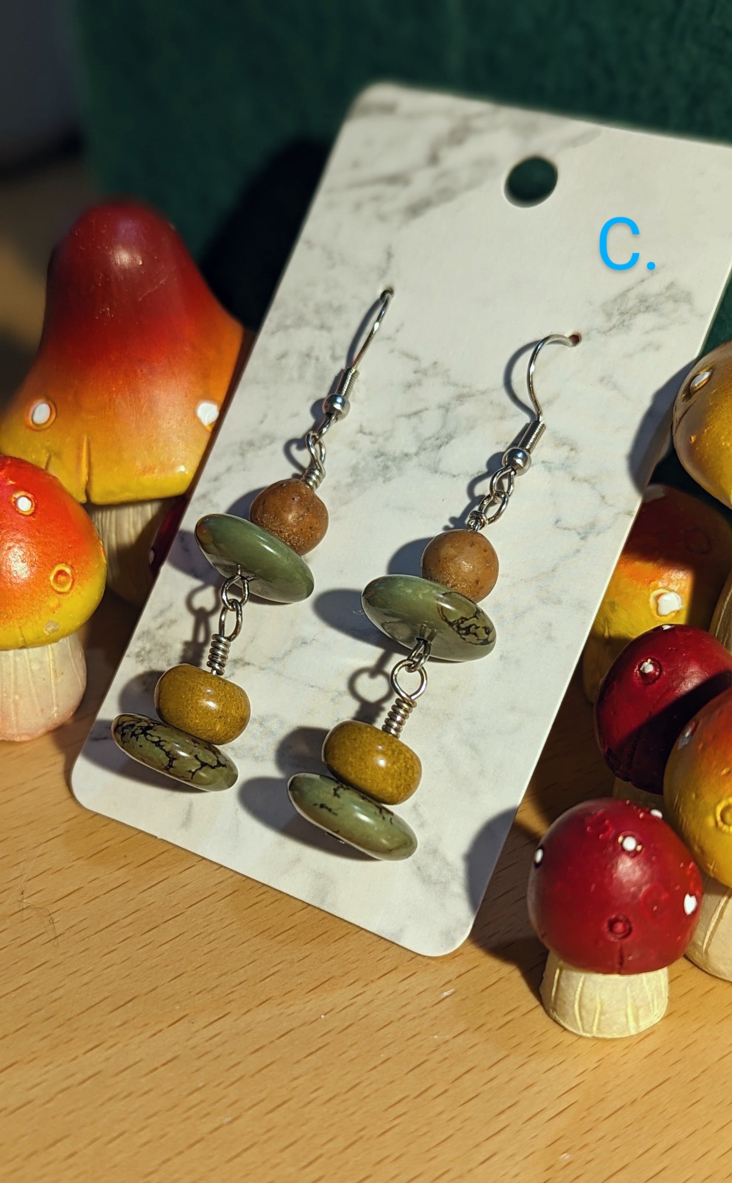 Serpentine & Jasper earrings series A-F