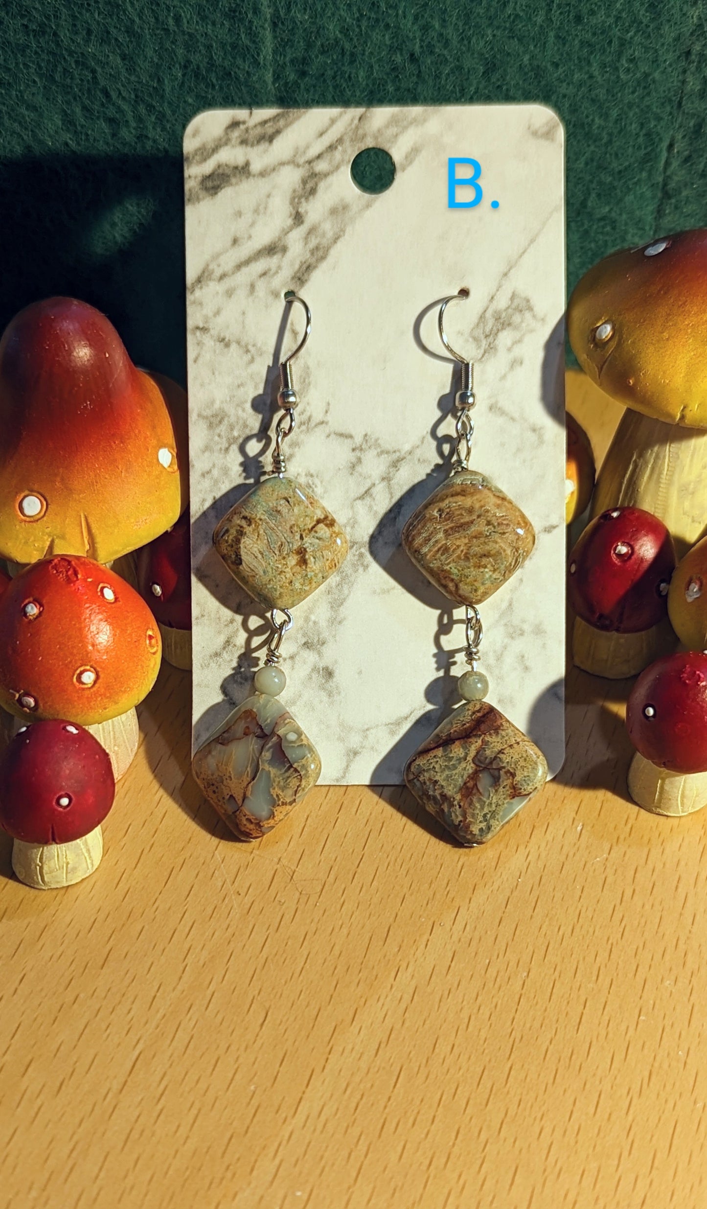 Serpentine & Jasper earrings series A-F