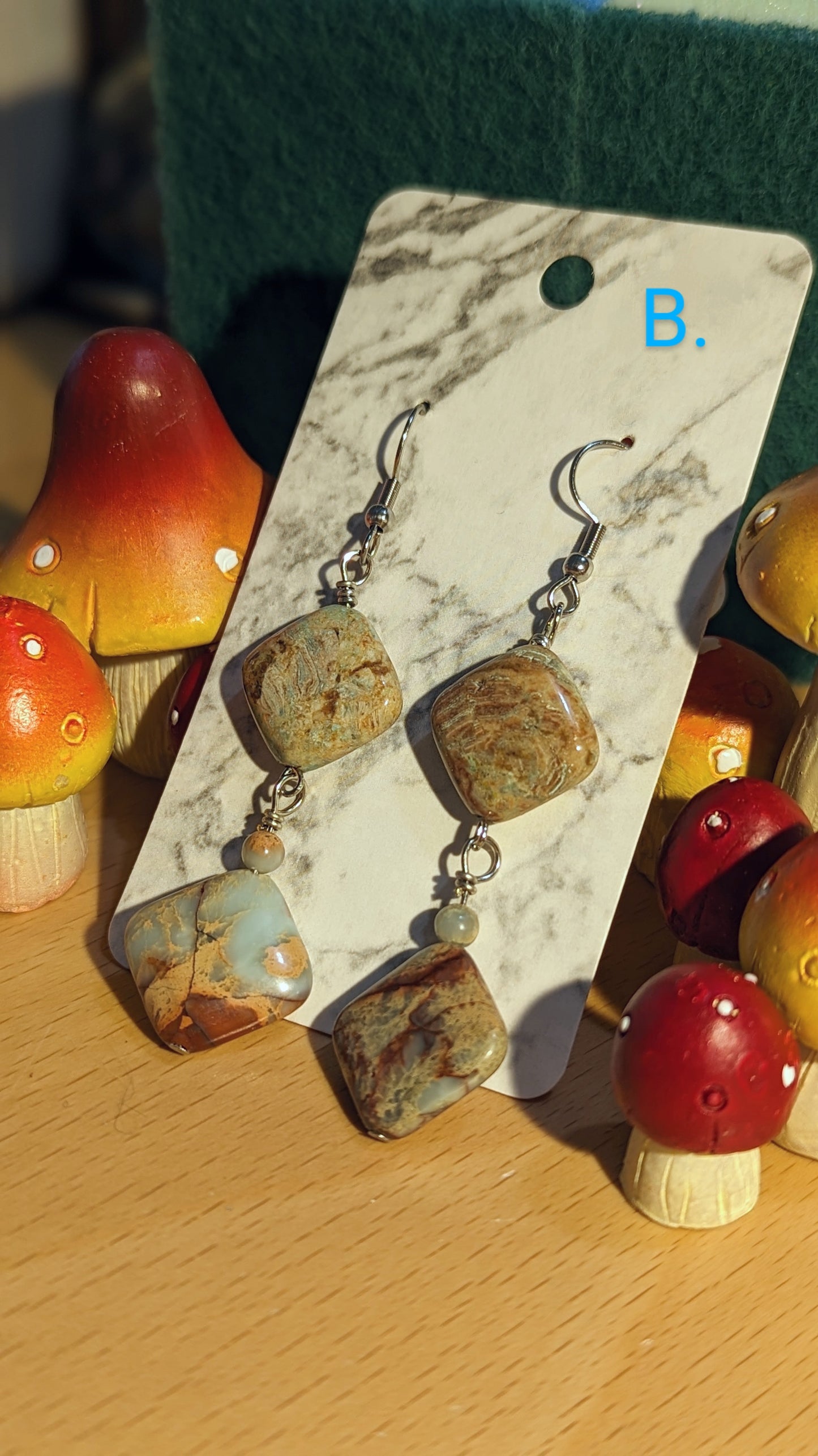 Serpentine & Jasper earrings series A-F