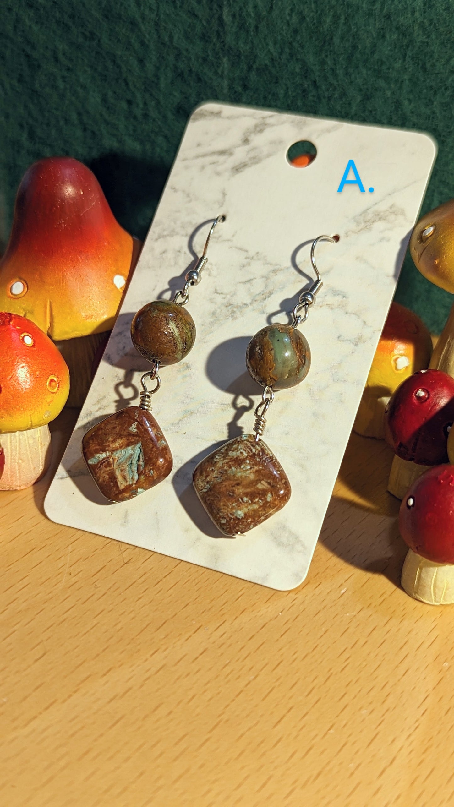 Serpentine & Jasper earrings series A-F